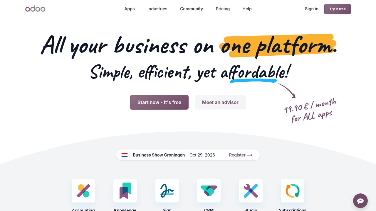 Интерфейс европейской ERP системы Odoo